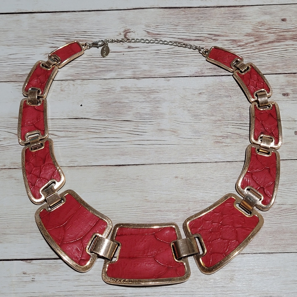 ALDO Red and Gold Animal Print Statement Necklace